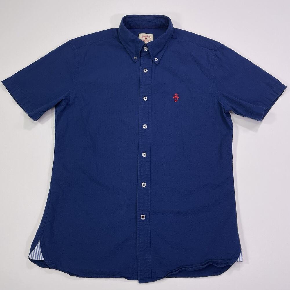 Brooks Brothers Seersucker Shirt Red Fleece Short Sleeve Button Down Red Fleece